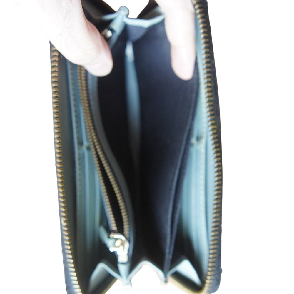 Marc Jacobs Wallet Blue Zip Around Pebbled Leather Quiet Luxury Gold Hardware - Picture 9 of 14